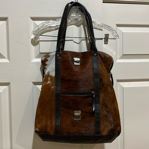PULICATI ITALIAN LARGE SHOULDER BAG, leather and real fur,